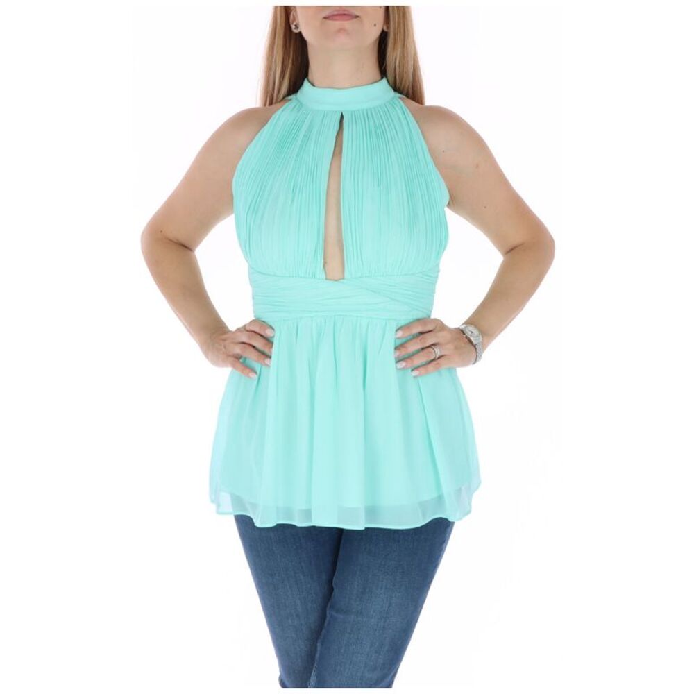 Fracomina Keyhole Halter Neck Sleeveless Top Women Green Blouses